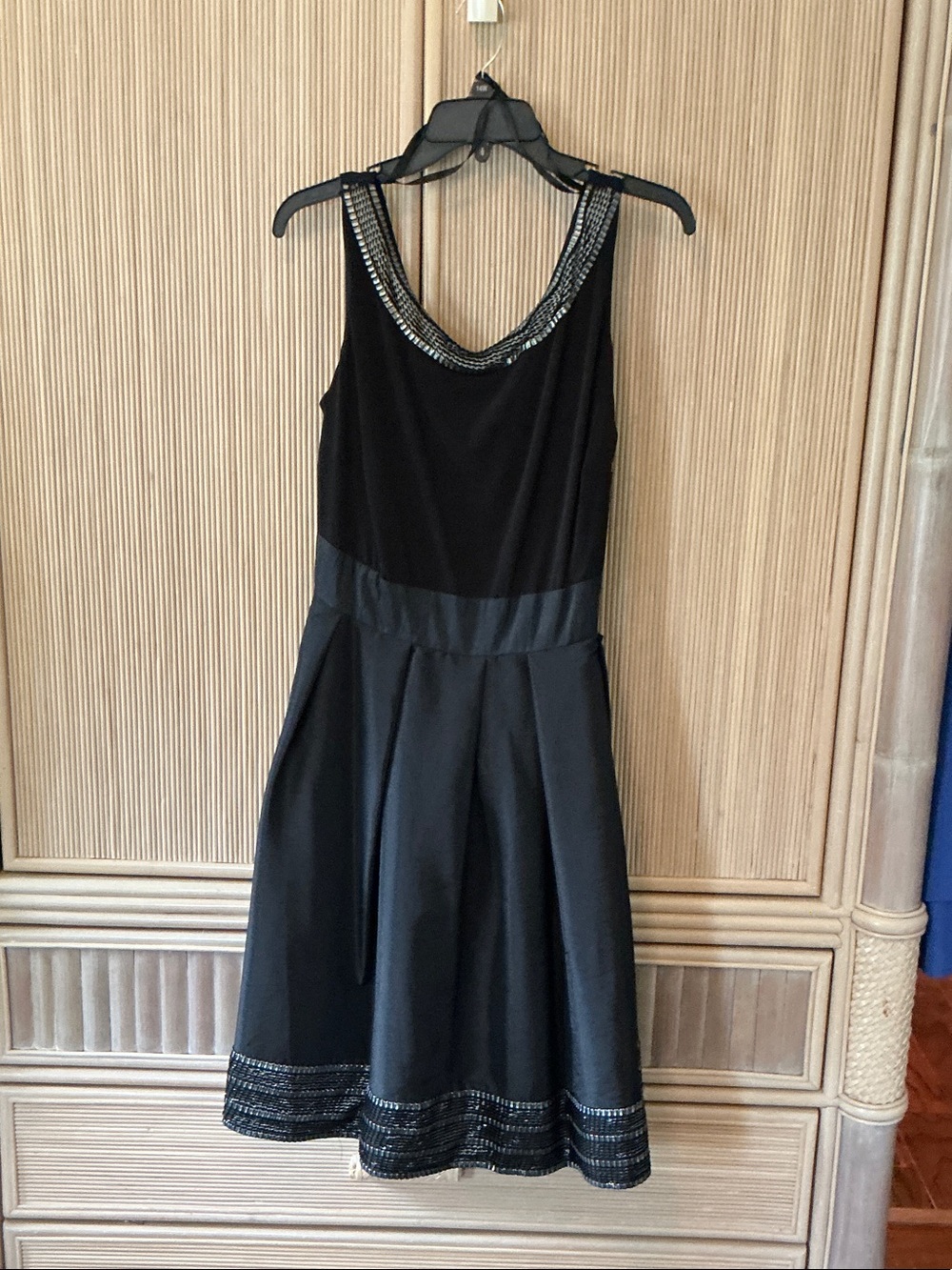 SLNY Black Sleeveless Beaded Hem Midi Dress